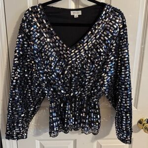 Prima Black and Silver Sequin Top